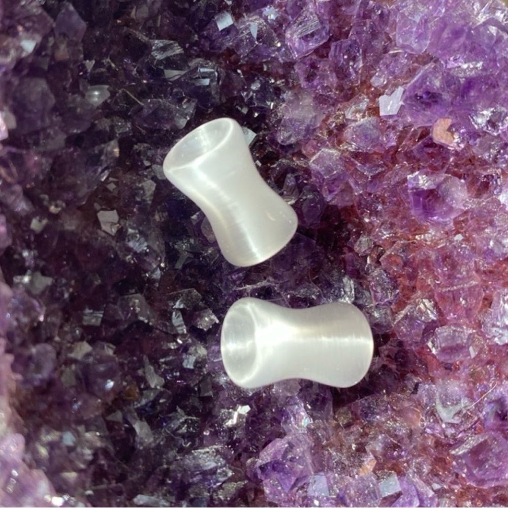 Genuine White Tigers Eye Gemstone Ear Plugs